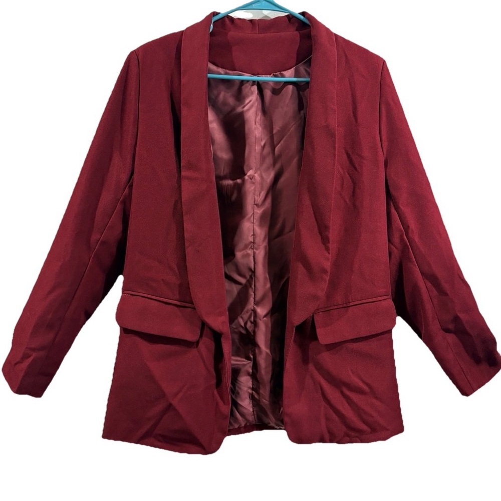 Women's Burgundy Open-Front Blazer Jacket